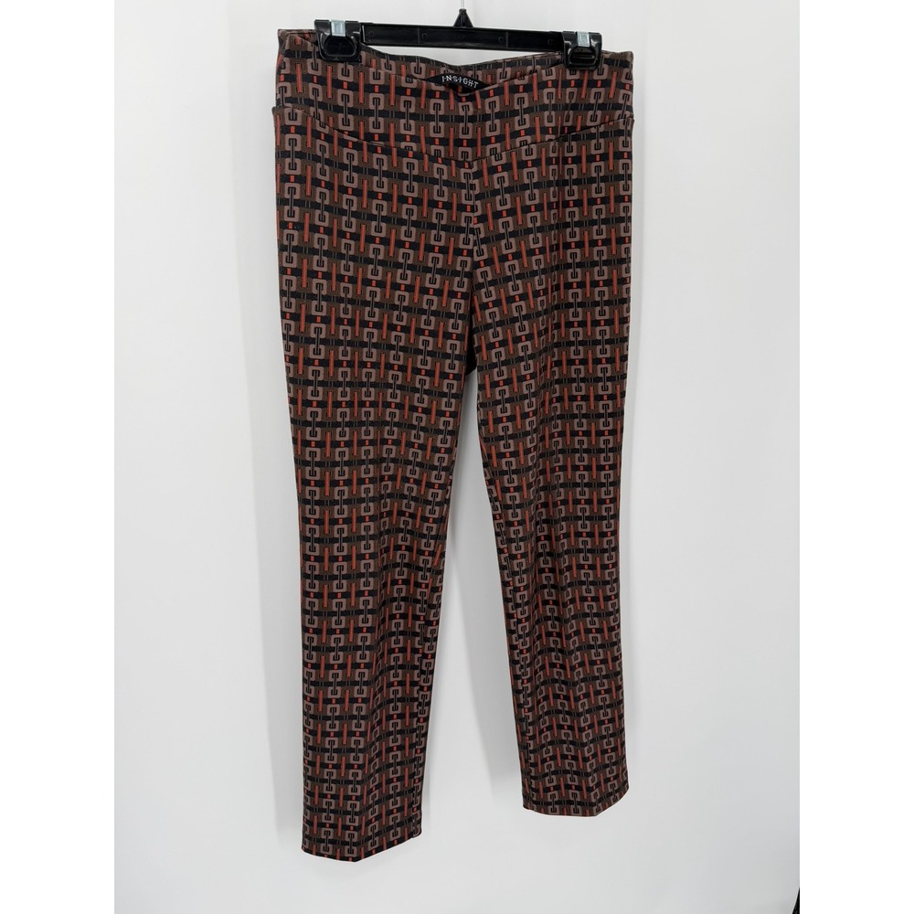 Insight Geometric Chain Link Ankle Pants Modern Women Size 8 Brown‎ Orange Black